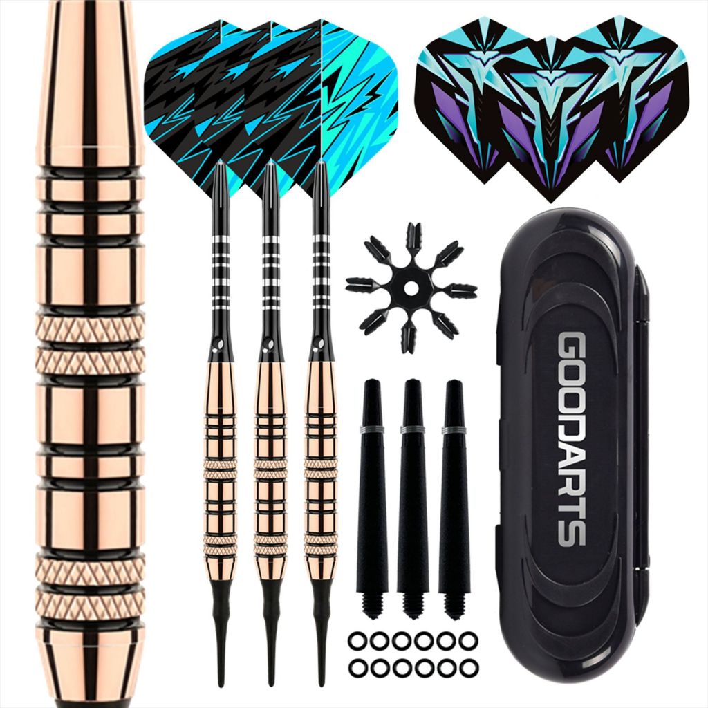ProudNada Toy ลูกดอกปลายพลาสติก(สำหรับปาเป้าดิจิตอล) 19 กรัม 3 ดอก+กล่อง (สีพิงค์โกลด์ มีใบ 2 ชุด 2 ลาย)GOODARTS DARTS
