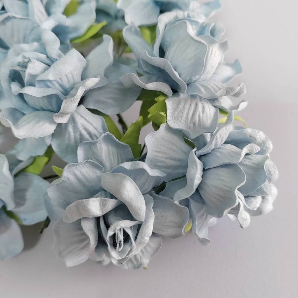 [5 ดอก / สีฟ้า BU1] ดอกไม้กระดาษสา ดอกกุหลาบ 45 มม Artificial Paper Rose Flower 45 mm
