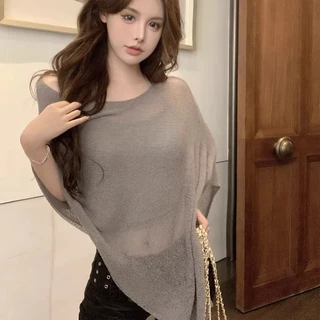 ผ้าคลุมไหล่กันแดด ผ้าคลุมไหล่ไอซ์ซิล์ สีเทา ทรงคลาสสิก กันแดดระบายอากาศ ฤดูร้อน 2026