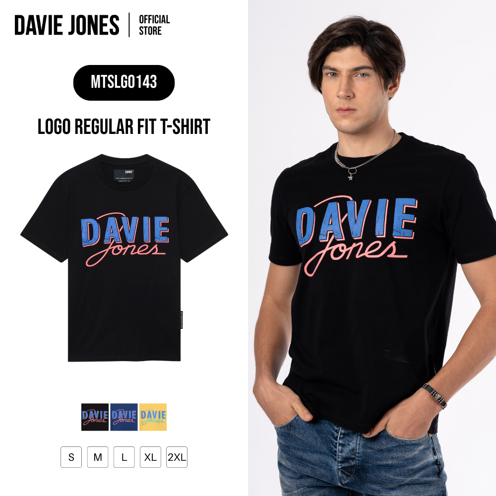 DAVIE JONES [BE FEARLESS] เสื้อยืดผู้ชาย Logo Regular Fit T-Shirt สีดำ น้ำเงิน เหลือง LG0143