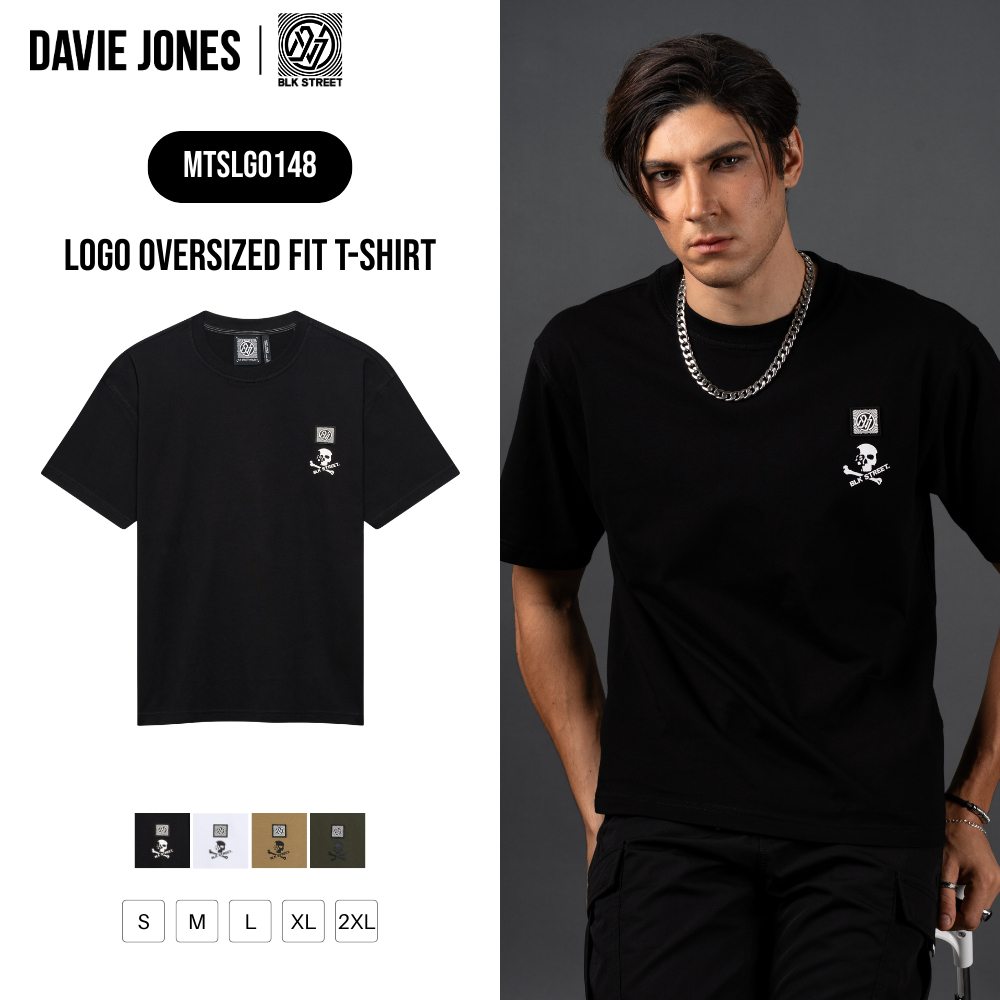 DAVIE JONES [BLK STREET] เสื้อยืดผู้ชาย Logo Oversized Fit T-Shirts สีดำ ขาว กากี เขียว LG0148