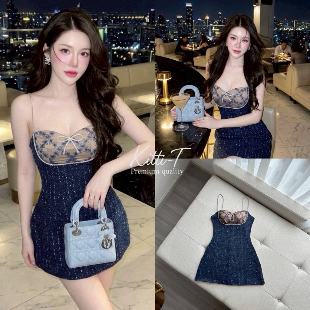 KT 1260 มินิเดรสสายเดี่ยวที่มีดีไซน์หรูหราและมีความเป็นผู้หญิง Kitti