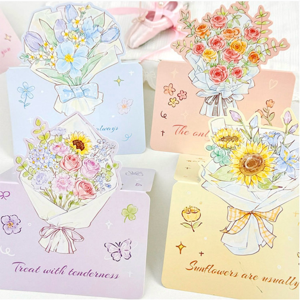 แบบ P6: การ์ดอวยพรลายดอกไม้ Pastel Flower Card น่ารัก ใช้ได้ทุกโอกาส การ์ดดอกไม้ป๊อปอัพ การ์ดอวยพรตั้งได้