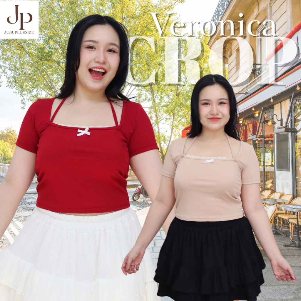 ส่งด่วน!🛵 เสื้อครอปคอเหลี่ยม คล้องคอ แต่งลูกไม้น่ารักๆ ผ้าร่อง สาวอวบ อก35-46นิ้ว#571