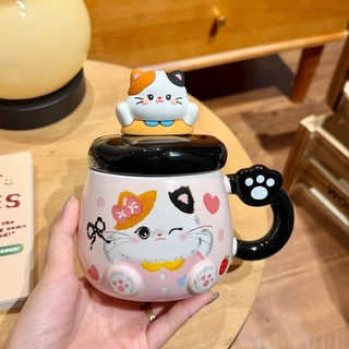 แก้วเซรามิค แก้วแมวน่ารัก พร้อมฝาปิด คู่แก้วกาแฟ มูลค่าสูง ของขวัญวันเกิด สําหรับสาวๆ
