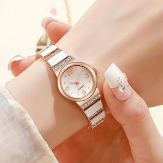 นาฬิกาข้อมือควอตซ์ สายแสตลเลส รุ่นหน้ากลม ประดับเพชร ปฏิทิน …