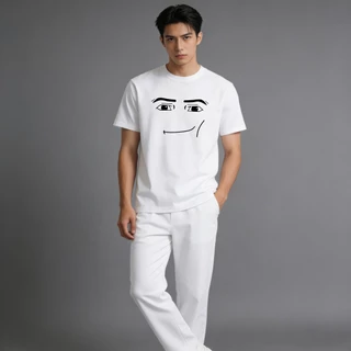 （จัดส่งตลอด 24 ชั่วโมง）พิมพ์ลาย Roblox Man Face Game สําหรับผู้ชาย T-shirt เป็นกลาง เสื้อยืดคู่รัก แขนสั้นสำหรับคู่รัก