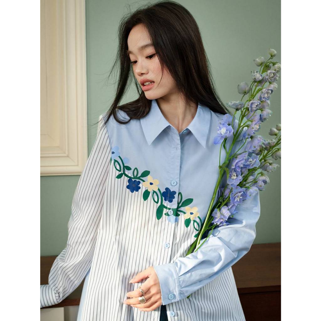 [Preorder] KUOSE : Floral Striped Blouse