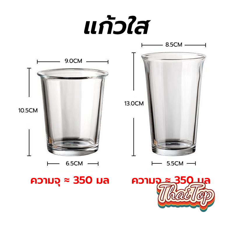 ThaiTop แก้วใส แก้วคาเฟ่ 350 มล แก้วกาแฟ รุ่นหนา ปากพับ สไตล์มินิมอล วินเทจ L1OF