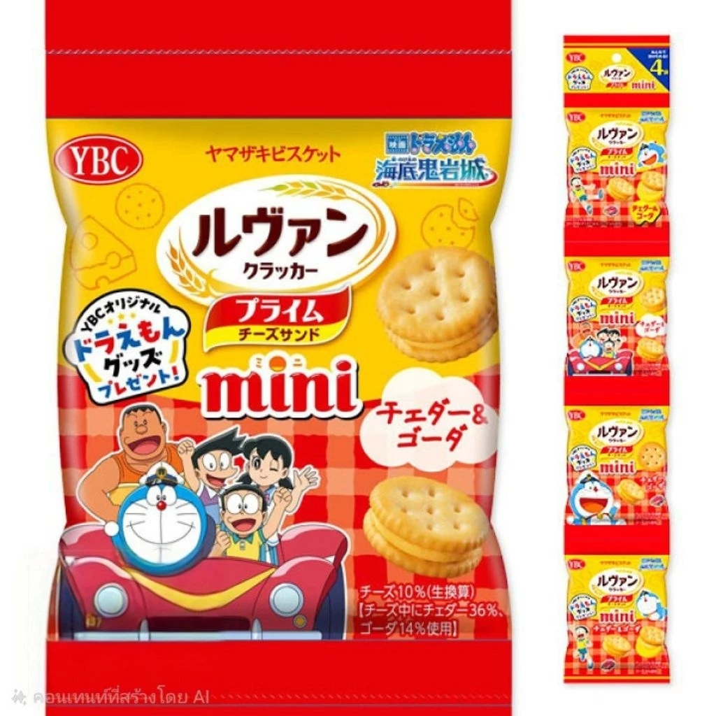 (1แถว4 ซอง) YBC Levain Prime Mini Sand Cheddar Cheese (64g) มินิแครกเกอร์ ไส้ครีมชีส บิสกิต รสชีส **แถว4ซอง**