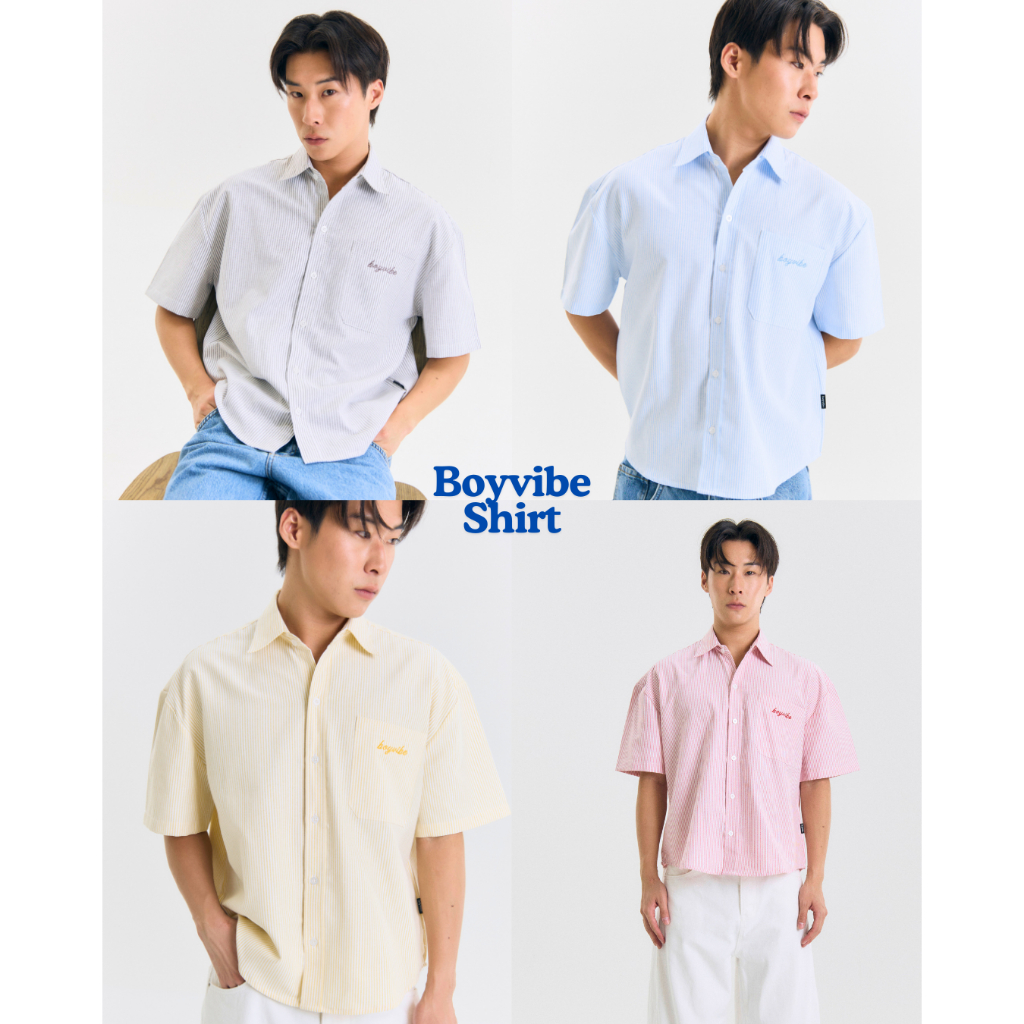BOYVIBE เสื้อเชิ้ตแขนสั้น Boyvibe Shirt ทรงครอป มี 4 สี