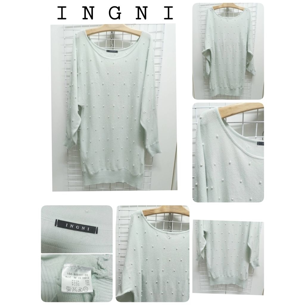 5240. I N G N I เสื้อไหมพรมปักมุกญี่ปุ่นมือสอง