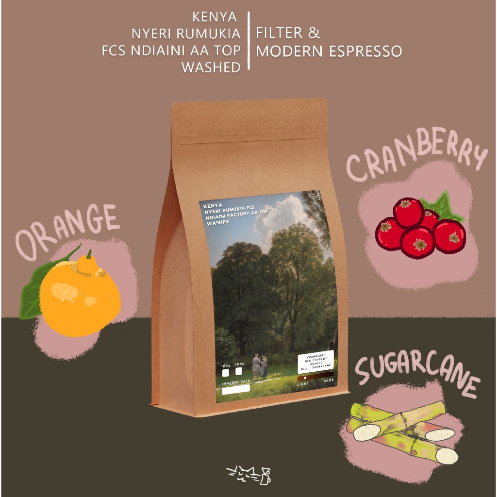 เมล็ดกาแฟคั่วอ่อน Kenya Nyeri Rumukia FCS Ndiaini AA TOP Washed 100g และ 200g Filter & Modern Espresso