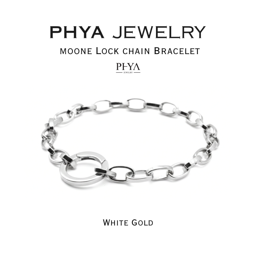 PHYA  Moone Lock chain Bracelet (White Gold) : สร้อยข้อมือเงินแท้ มูเน่ ล็อก เชน (ไวท์โกลด์)