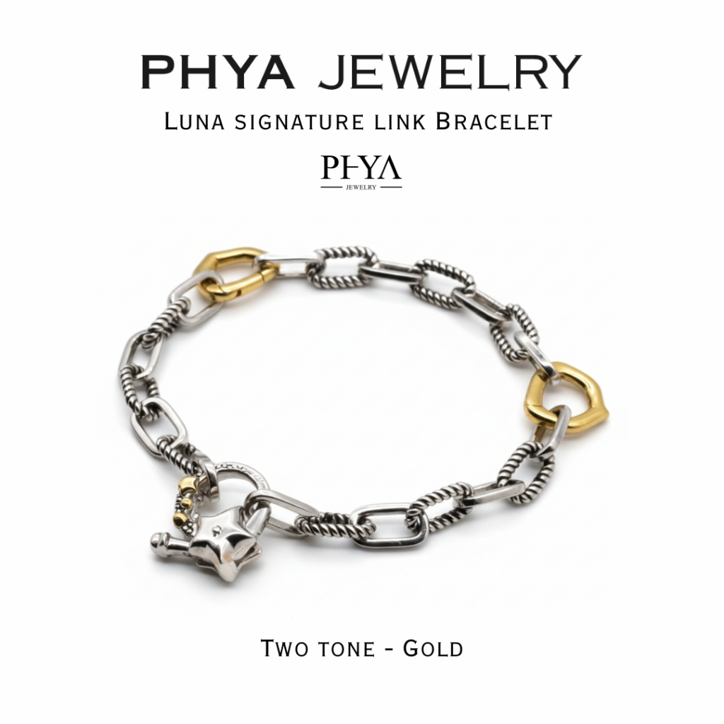 PHYA Luna Signature link Bracelet : สร้อยข้อมือเงินแท้ ลูน่า ลิงก์ซิกเนเจอร์ หัวล็อคดาว