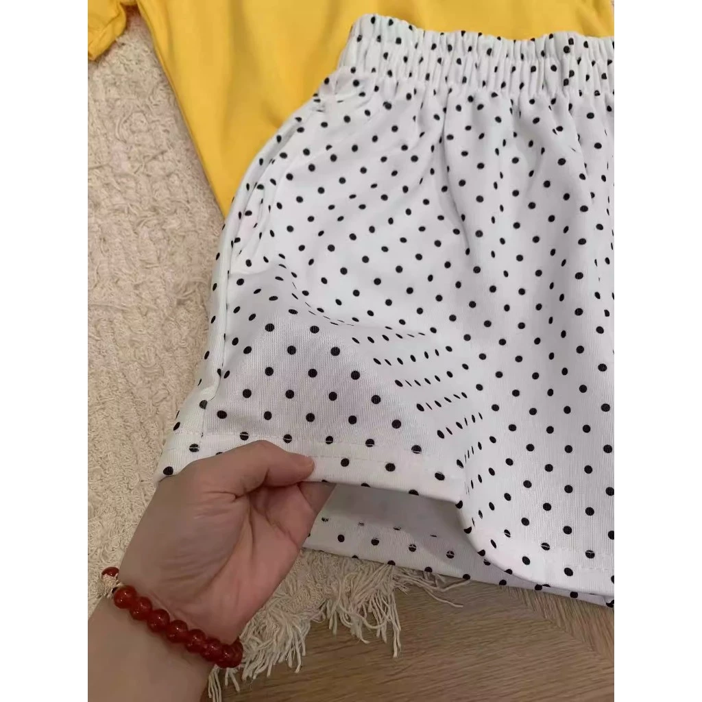 กางเกงขาสั้นลายจุดสีขาวเอวสูง ทรงเอไลน์ ทรงขากว้าง สำหรับผู้หญิง thumbnail 7