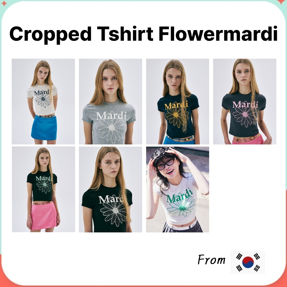 Mardi Mercredi Cropped Tshirt Flowermardi (Light Beige Green, Grey Ivory, Cream Navy, Black Ivory, Charcoal Pink)