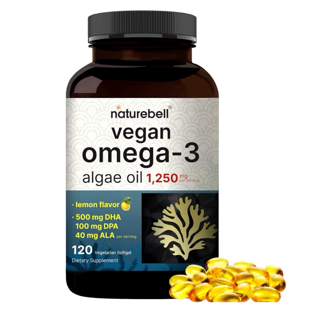 [ NATUREBELL ]❇️ VEGAN OMEGA-3 ( ALGAE OIL  1250  MG )( โอเมก้า 3 จากสาหร่าย )( 120 ซอฟ์ทเจล )