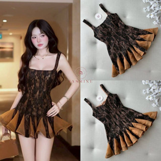 Jasmine (เช็คก่อนสั่ง) Minidrees ผ้าลูกไม้ ซับในสีน้ำตาล ลาย…