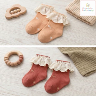 [พร้อมส่ง]ถุงเท้าเด็กอ่อน0-6เดือน รุ่นkawaii ถุงเท้าหุ้มข้อแต่งระบาย