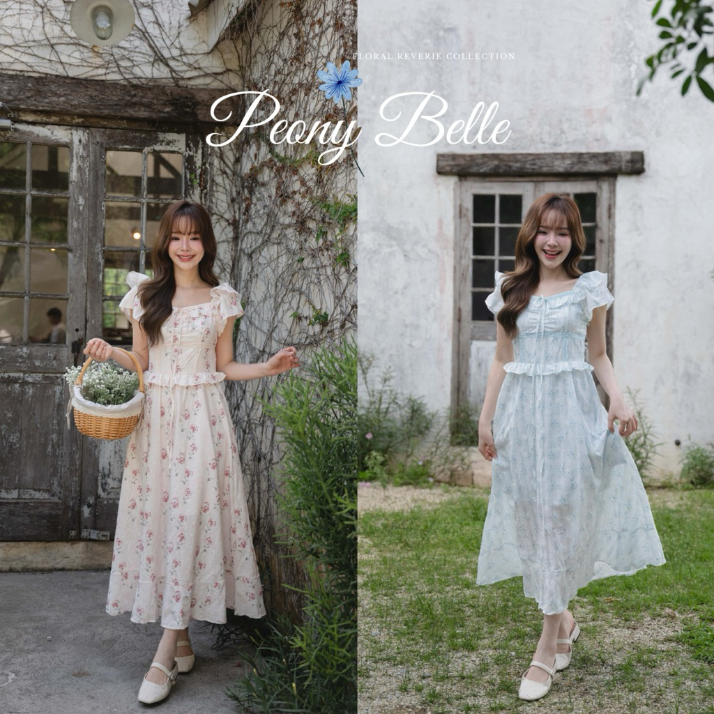 on.december25 เดรส Peony belle 2 สีฟ้าและชมพูอ่อน
