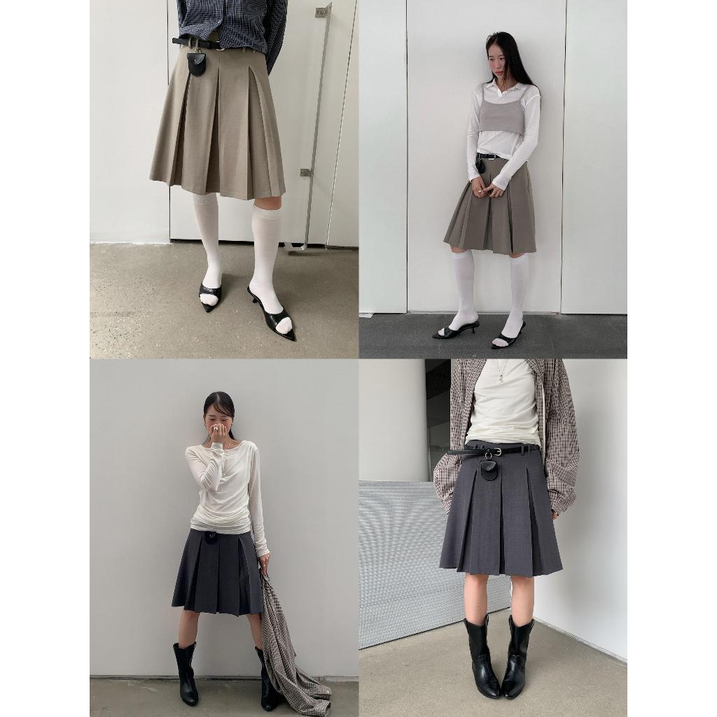 INBYIN - กระโปรงจีบมาพร้อมเข็มขัด BELT PLEATED SKIRT - I3427