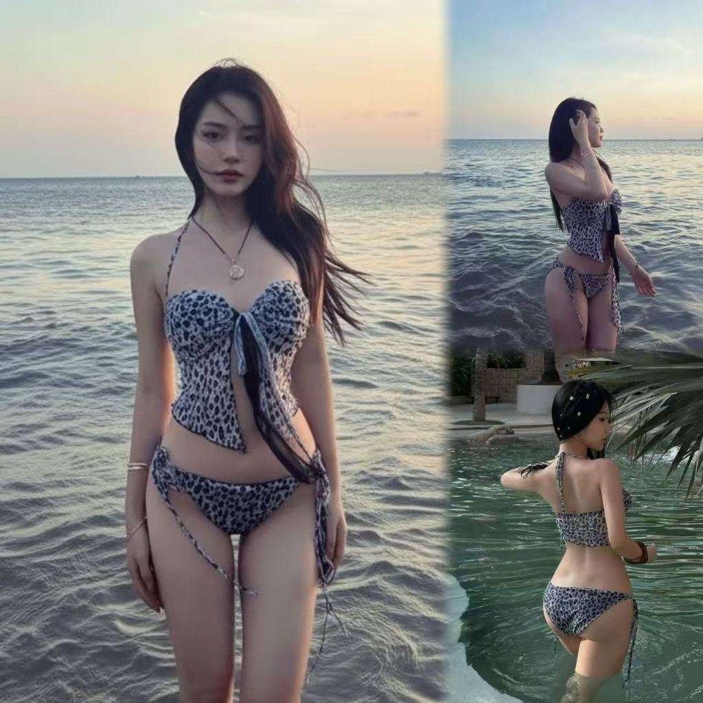 🌸พร้อ​มส่ง🌸Sexy bikini ชุดว่ายน้ำ+ กระโปรง ลายเสือดาว ลูกไม้ ผ้าคุณภาพสูง รุ่นใหม่ summer