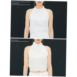 AOP Archive - Halterneck Top (มี2สี) เสื้อแขนกุด คอปีน/คอกลม ใส่ได้หลายแบบ