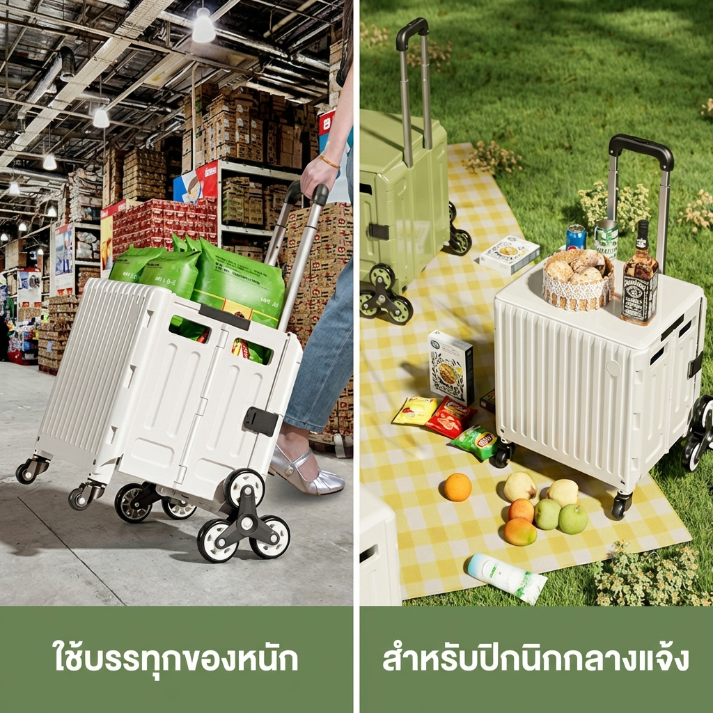 Organixo รถเข็นพับได้ รุ่นอัปเกรด หนาพิเศษ รับน้ำหนัก 60kg ล้อ 3 ล้อขึ้นบันได ใส่ของได้เยอะ รูปที่ 5