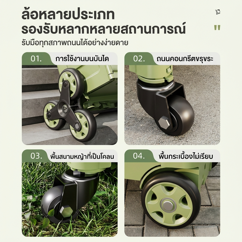 Organixo รถเข็นพับได้ รุ่นอัปเกรด หนาพิเศษ รับน้ำหนัก 60kg ล้อ 3 ล้อขึ้นบันได ใส่ของได้เยอะ รูปที่ 6