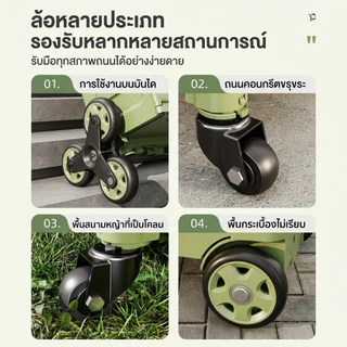 Organixo รถเข็นพับได้ รุ่นอัปเกรด หนาพิเศษ รับน้ำหนัก 60kg ล้อ 3 ล้อขึ้นบันได ใส่ของได้เยอะ