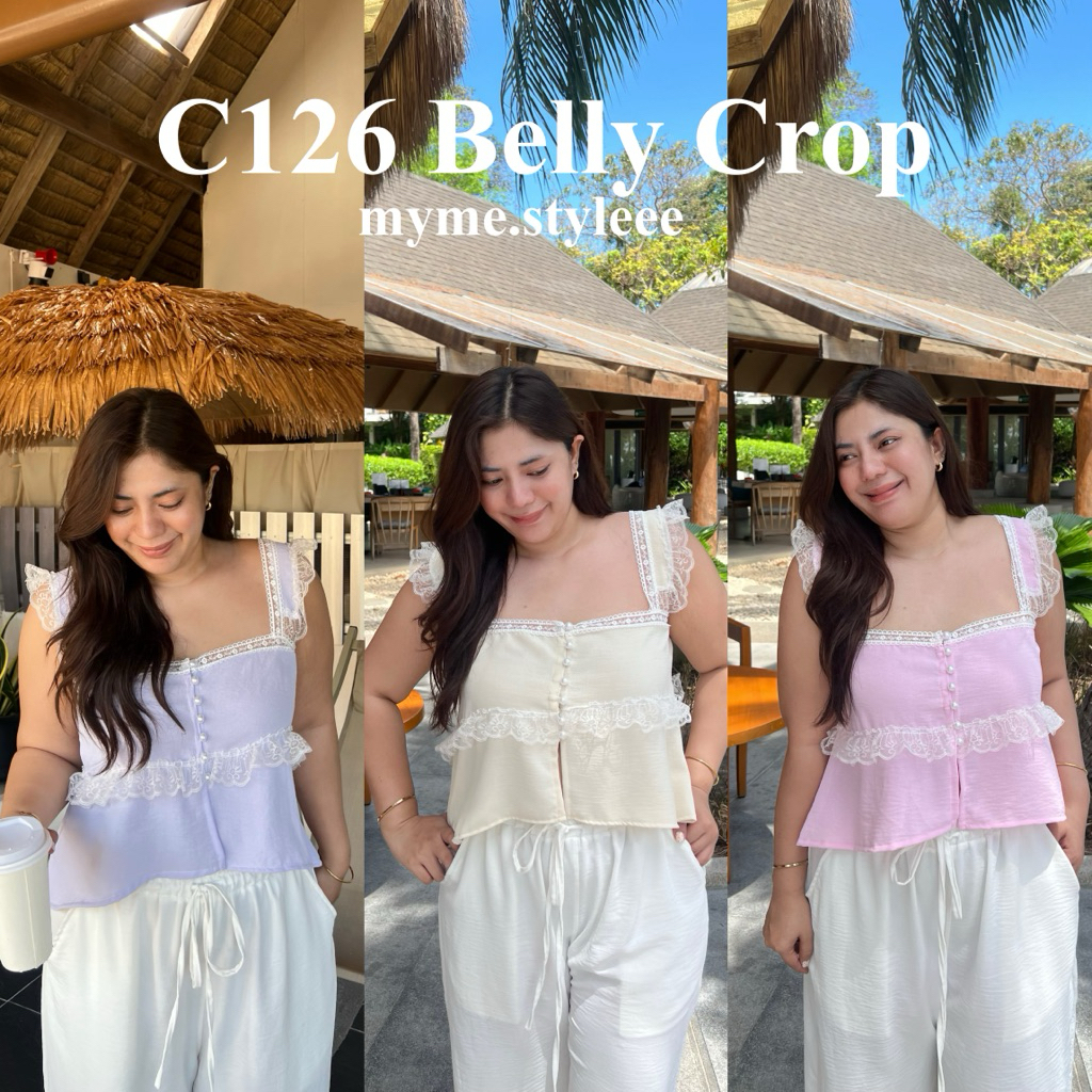 C126 Belly Crop เสื้อครอปลูกไม้สาวอวบ - myme.styleee