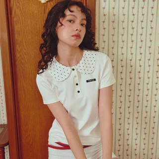 [พร้อมส่ง] CHUUCHOP - (S-2XL) Minnie Dot Polo เสื้อคอบัว แขนสั้น ลายจุด เสื้อผ้าผู้หญิง ระบายอากาศดี ใส่สบาย (C8528)