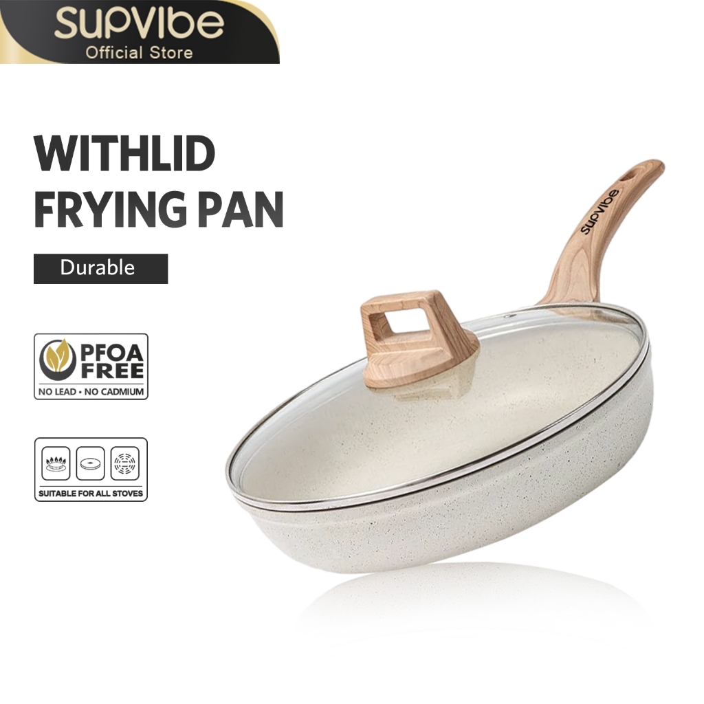 SUPVIBE กระทะผัด กระทะเคลือบไมฟาน ไม่ติดกระทะ พร้อมฝาหม้อ มีขนาดให้เลือก 20 / 24 / 28 ซม เหมาะสำหรับเตาทุกประเภท