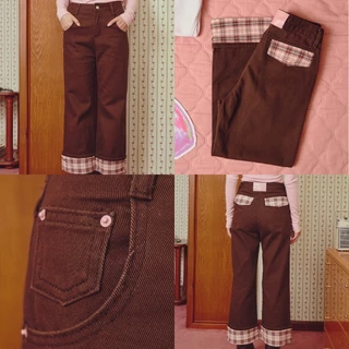 [พร้อมส่ง] CHUUCHOP - (XS-4XL) Milky Jeans กางเกงยีนส์กระบอกกลาง เก็บสัดส่วน พรางหุ่น ดีเทลปลายขาพับลายสก็อต (C8521)