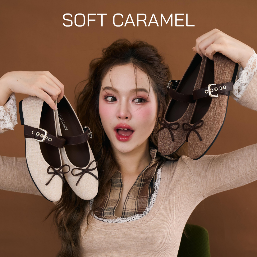 CCS - รองเท้าคัชชู  รุ่น Soft Caramel โทนสีน้ำตาล ให้ฟีลอบอุ่น ผ้าลายทวีด ปรับระดับได้ (339-43) Cotton Candy Step