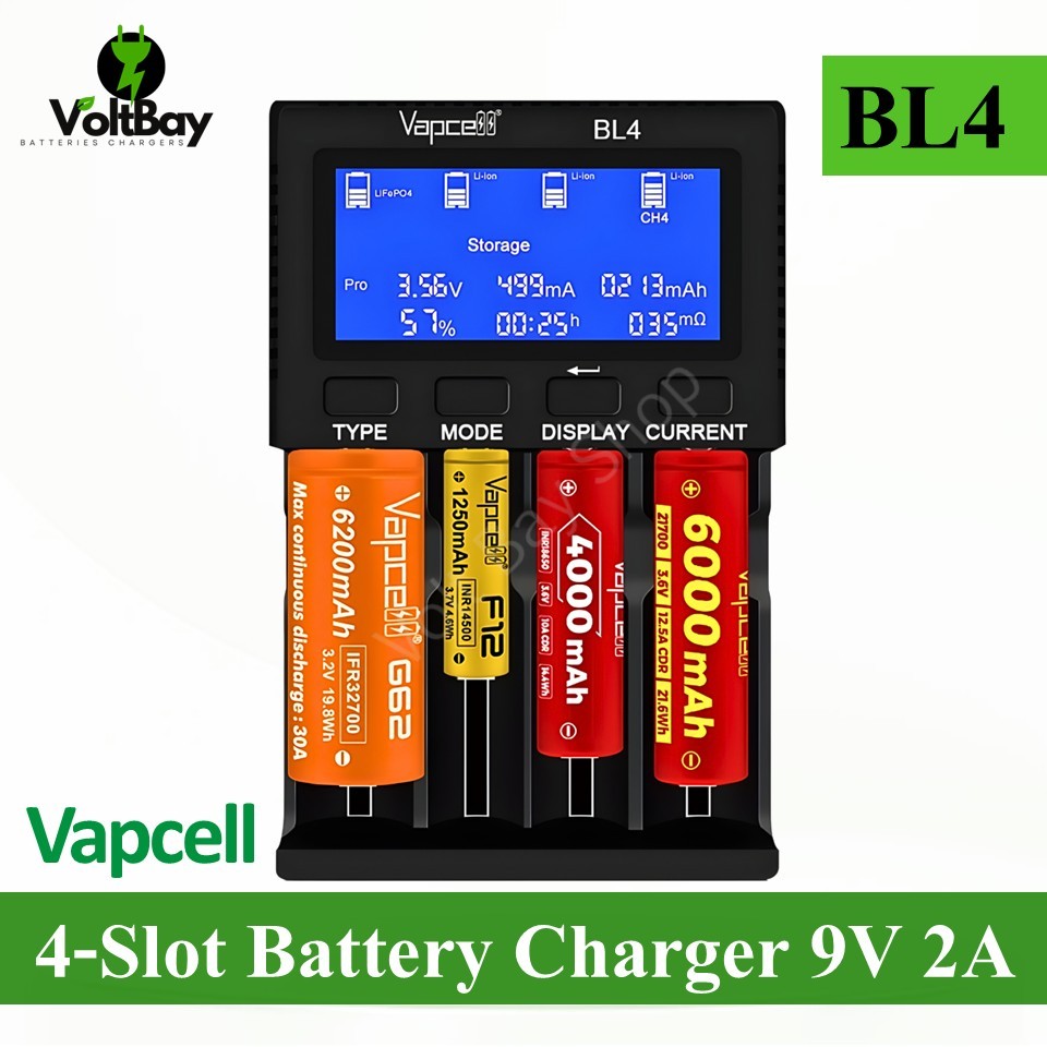 Vapcell เครื่องชาร์จ BL4 4-slot Battery Charger 9V 2A Charger