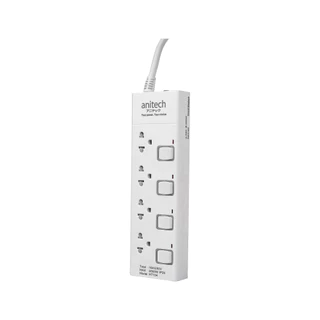 ปลั๊กไฟ Anitech TIS Plug 3600W 4 Socket 4 Switch 3M. H7143 White by Banana IT