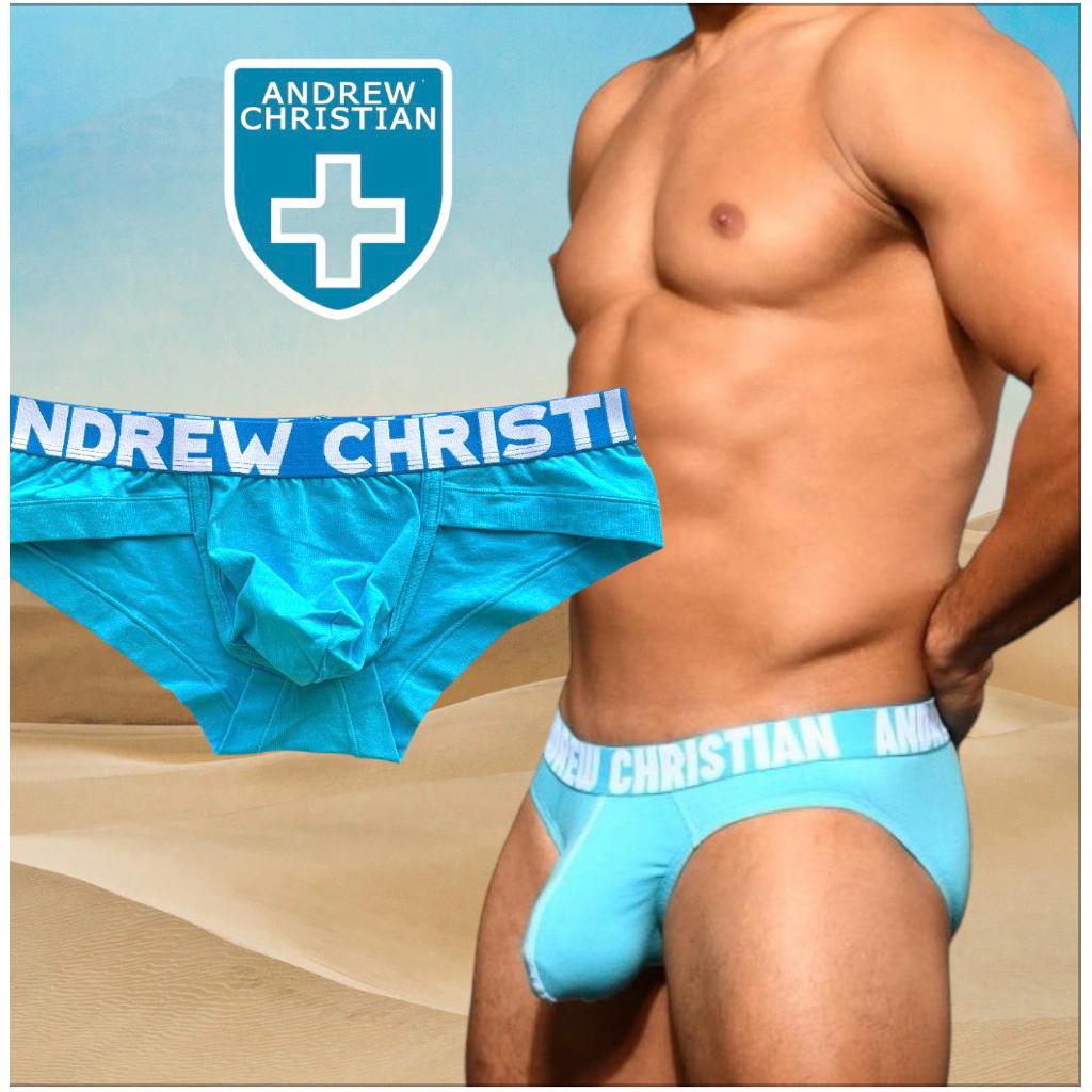 กางเกงในชาย Andrew.สีฟ้า บรีฟ ขอบ ปักขาว size M***