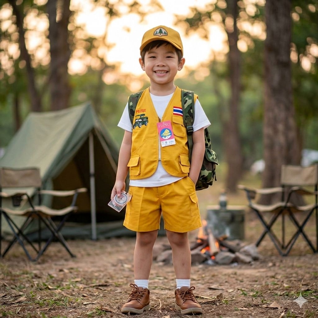 ชุดกั๊กเด็กนักสำรวจ 3 ชิ้น สำหรับเด็กอายุ 2-9 ปี สินค้าไทย น่ารักอินเทรนด์ ประกอบด้วยเสื้อกางเกง และหมวก เนื้อผ้าเกรดดี