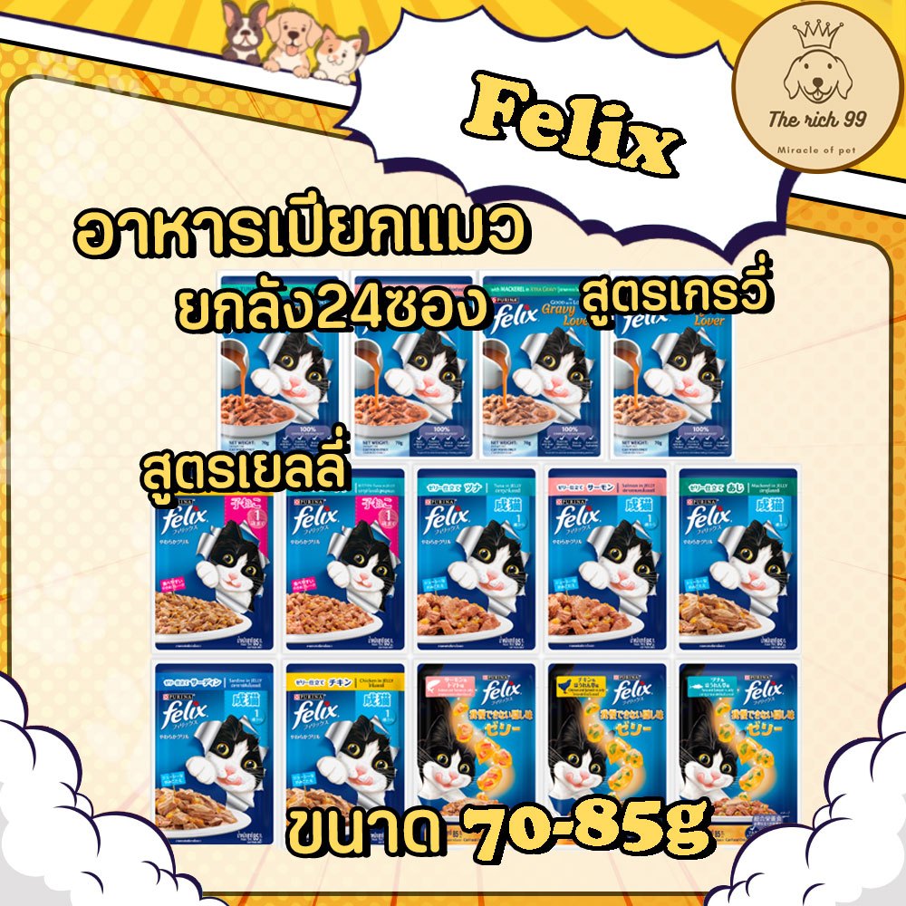 (ลัง24ซอง) Felix อาหารเปียกแมวเฟลิกซ์ซอง 70-85g x24 ซอง