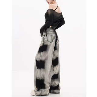 S~5XL Tie-dye style jeans กางเกงยีนส์ดีไซน์ทันสมัยไฮสตรีทอินเทรนด์ปี 2026 กางเกงหลวมลำลองและอเนกประสงค์ใหม่ HOT