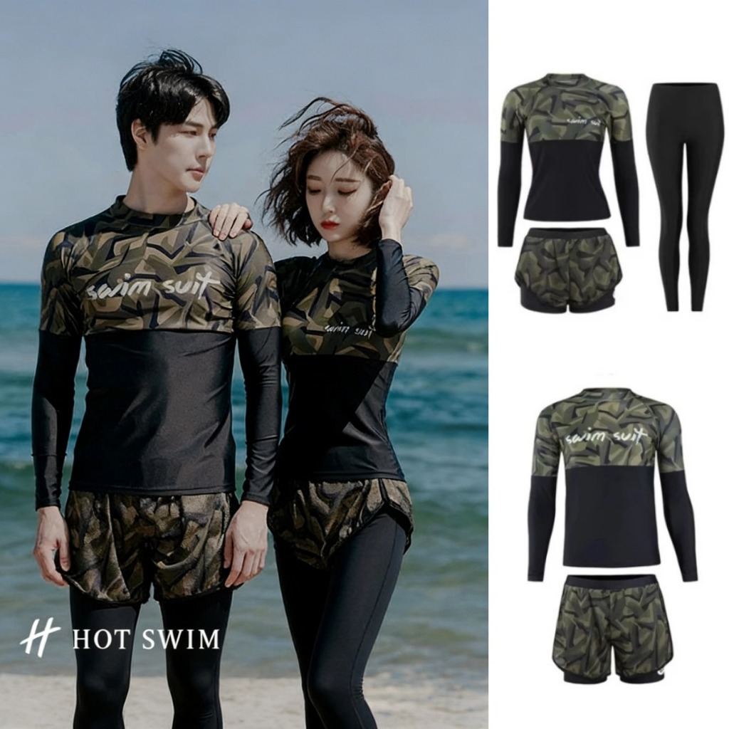 🔥NEW🔥 ชุดว่ายน้ําแขนยาว ชุดว่ายน้ําคู่ ชุดดําน้ํา กันUV ผู้ชายและผู้หญิง  ผ้าแห้งเร็ว ใส่เที่ยวทะเลหรืออยู่บ้านชิลๆ