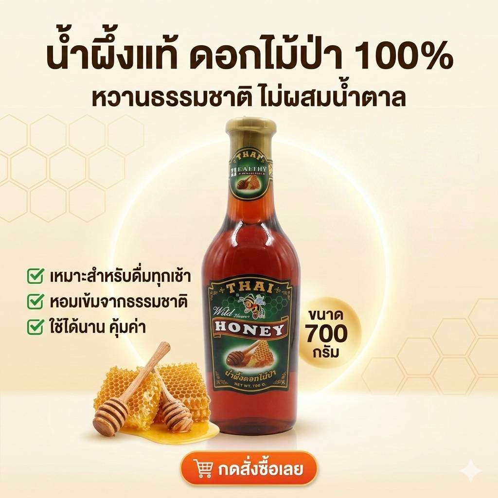 น้ำผึ้งแท้ THAI HONEY ขนาด 700g. น้ำผึ้งดอกไม้ป่า น้ำผึ้งแท้
