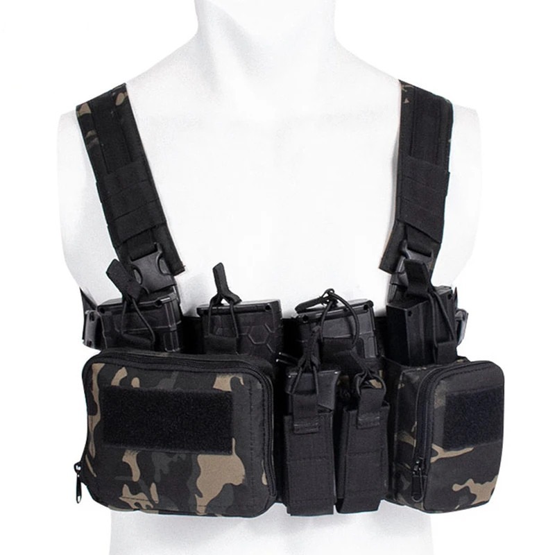 ยุทธวิธีไนลอน Chest Rig เสื้อกั๊กนิตยสารกระเป๋าเอวกระเป๋ากีฬากลางแจ้งการล่าสัตว์ Airsoft Vest
