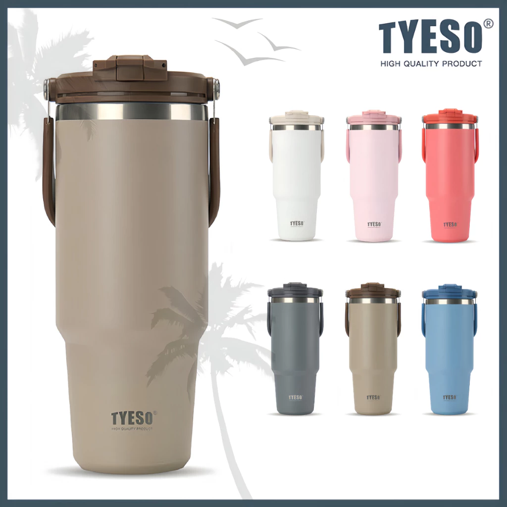 TYESO NEW CAP แก้วน้ำหูหิ้ว สแตนเลส 304 ขนาด 600-1200ml ฝาคลิกเปิดง่าย ถอดล้างได้ มีให้เลือก 9 สี