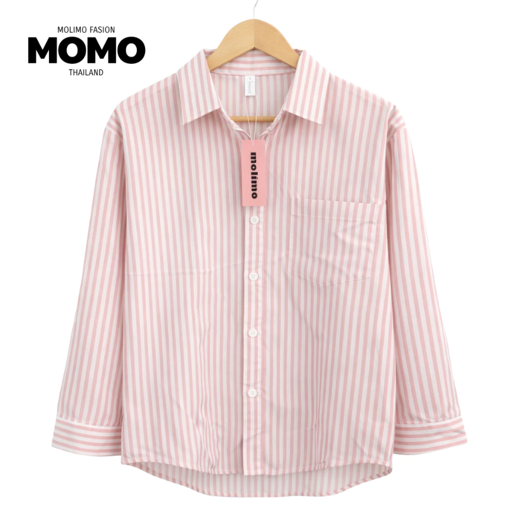 CICI_shop2 | เสื้อผู้หญิงลายทาง แขนยาว เสื้อเชิ้ต ทรง Oversize หลวมๆ พรางหุ่น #085