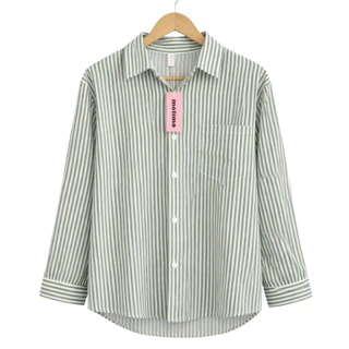 เสื้อเชิ้ตลายทาง แขนยาว ทรงหลวมๆ oversize มี 8 สี S-XXL #085
