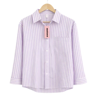 เสื้อเชิ้ตลายทาง แขนยาว ทรงหลวมๆ oversize มี 8 สี S-XXL #085