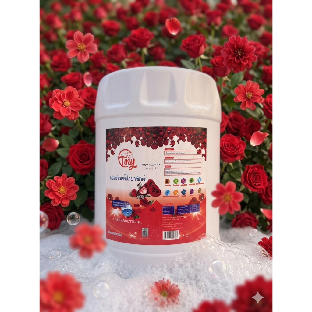Tiny น้ำยาซักผ้า20ลิตร กลิ่นดอกไม้ สูตรเข้มข้น ผ้าหอมติดนาน ไม่ทิ้งคราบสกปรก